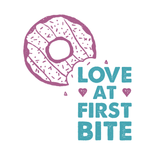 Hand Drawn Donut. Love At First Bite. Lettering. T-Shirt