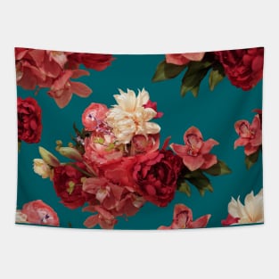 Just Flowers on Deep Teal Tapestry