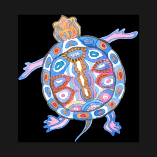 Sea Turtle - Folk Blue & Black Palette T-Shirt