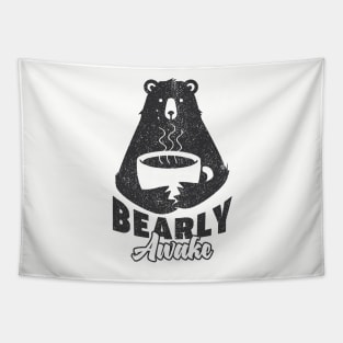 Bearly Awake Coffee Drinking Bear Hug Hot Coffee Tapestry