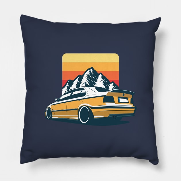 Yellow E36 Mountains Pillow by KaroCars