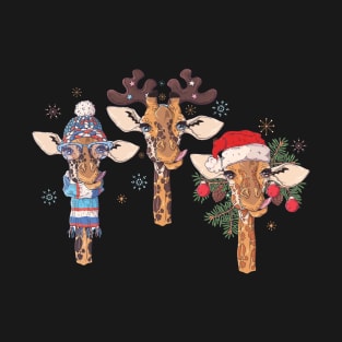 Giraffe Christmas Santa Hat Xmas Deer Fairytale Lights T-Shirt