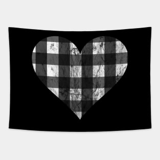 Distressed White and Black Buffalo Plaid Heart Tapestry