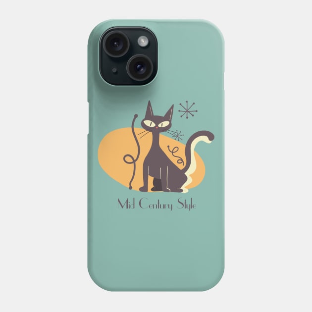 Mid Century Cat Illustration Phone Case by MariOyama
