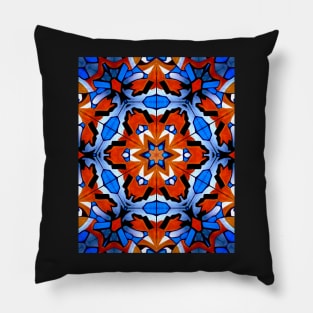 Hexagon Blue Red-Orange Mosaic Symbol Pillow