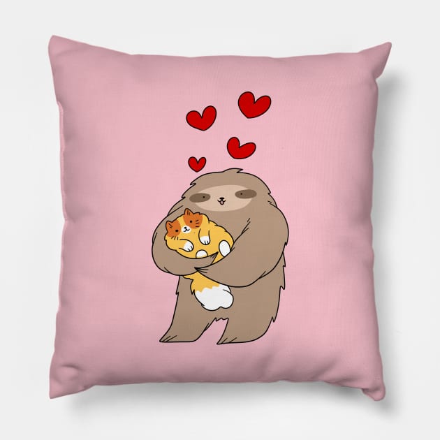 Sloth Loves Fluffy Kitten Pillow by saradaboru