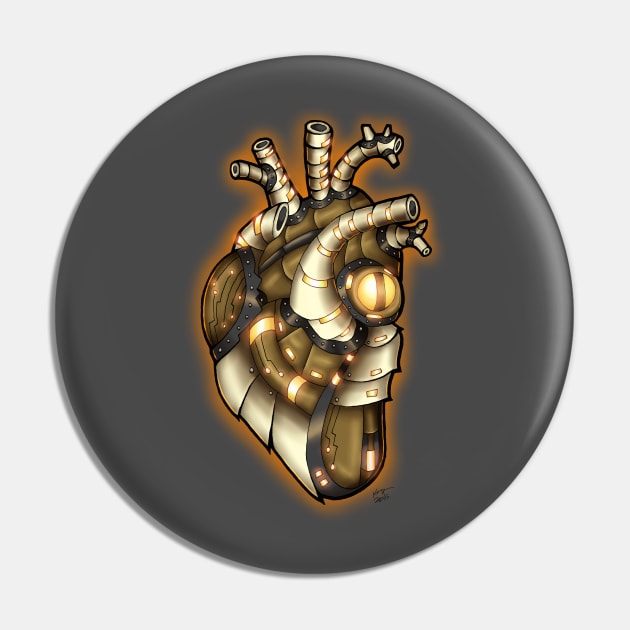 Robot Heart- Gold Pin by faeforge