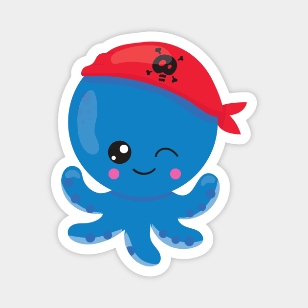 Pirate Octopus, Cute Octopus, Little Octopus Magnet by Jelena Dunčević