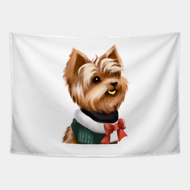 Cute Yorkshire Terrier Drawing Tapestry by Play Zoo