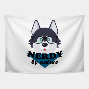 Nerdy by nature – Funny cute dog nerd husky Tapestry