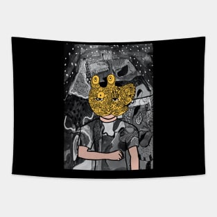 Blogger - Dark Male Character with Doodle Mask and Mystery Night Background Tapestry