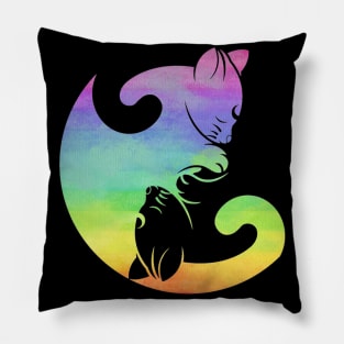 Cat Yin Yang Rainbow Yoga Meditation Positive Negative Balance LGBT Pillow