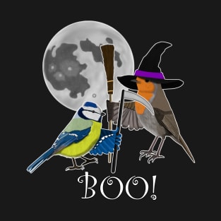 Robin Witch Blue Tit Scythe Bird Funny Halloween Ornithologist Gift T-Shirt