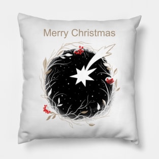 Christmas Star Red Berries Wreath Pillow