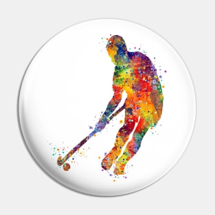 Boy Field Hockey Player Silhouette Pin