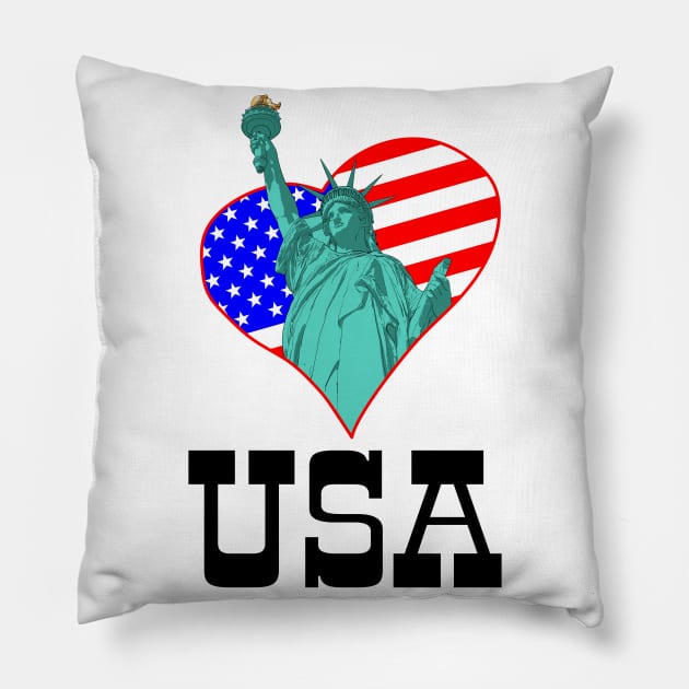 Statue of Liberty in the heart and USA Pillow by STARSsoft