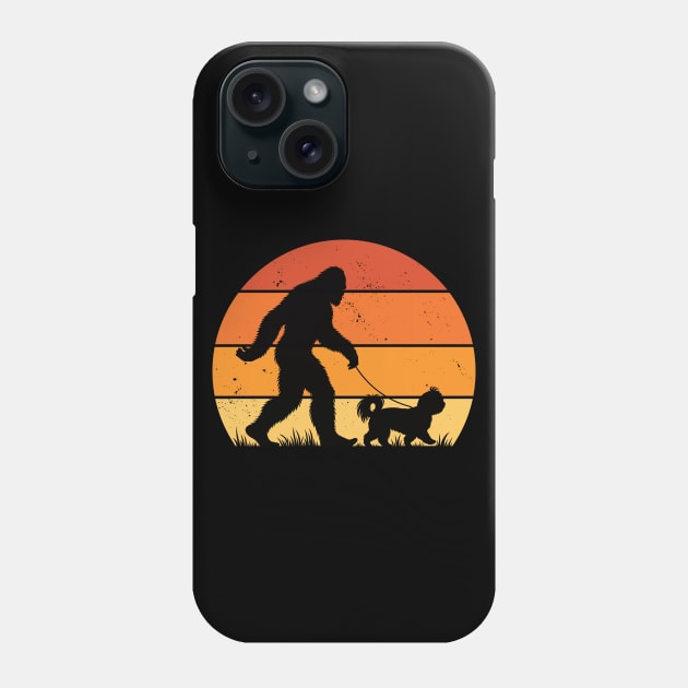 Bigfoot Walking Shih Tzu Puppy Vintage Sunset Dog Lover Hiking Phone Case by Cuteness Klub