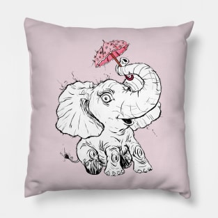 Adorable Fuzzy Elephant with a Precious Parasol Pillow