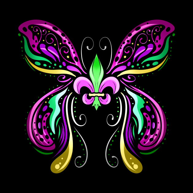 Butterfly With Ornaments And Fleur De Lis For Mardi Gras by SinBle