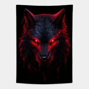 Wolf In Red and Black: Majestic Animals In Striking Colors Tapestry