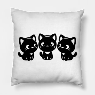 3 Kawaii Kittens Looking At Each Other Pillow