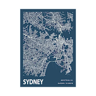 Sydney Blueprint Street Map, Sydney Colour Map Prints T-Shirt
