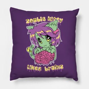 Zombie Kitteh Likes Brainz Pillow