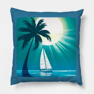 Yacht, palm tree, sun Pillow