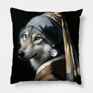 Wildlife Conservation - Pearl Earring Gray Wolf Meme Pillow