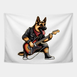 German Shepherd Playing Guitar Tapestry