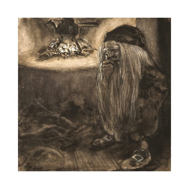 Brownie by a Fireplace by John Bauer by Classic Art Stall