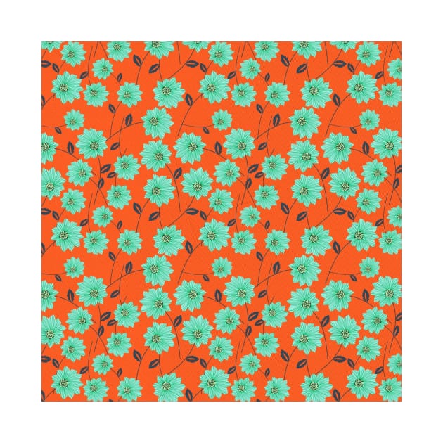 Blue & Orange Floral Pattern by FloralPatterns
