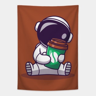 Cute Astronaut Holding Coffee Cup Tapestry