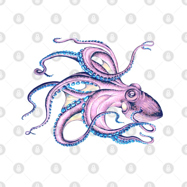 Purple Swimming Octopus Ink Art by Seven Sirens Studios