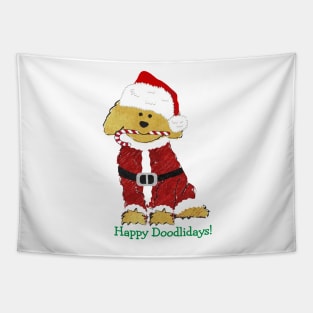 Cute Christmas Golden Doodle Santa Paws Tapestry
