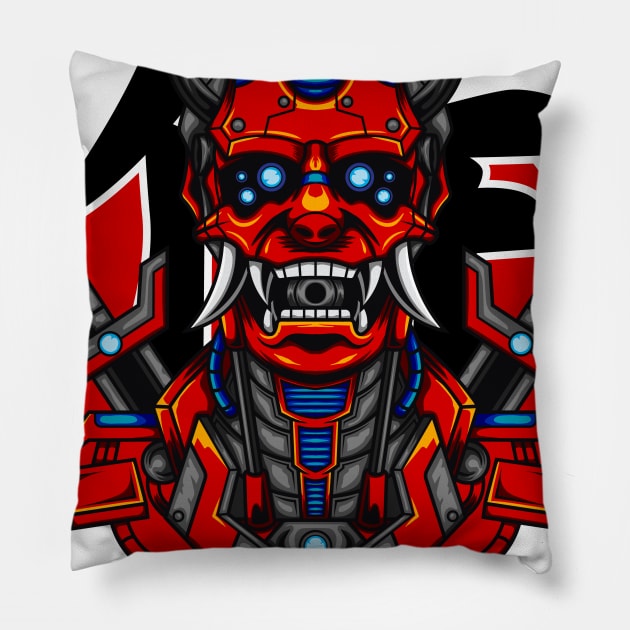 Mecha Samurai 01 Pillow by Harrisaputra