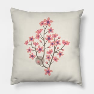 CHERRY BLOSSOMS Japanese Spring Floral Botanical with Sakura Flowers and Sun in Vintage Palette Pink Gray Neutrals Cream - UnBlink Studio by Jackie Tahara Pillow