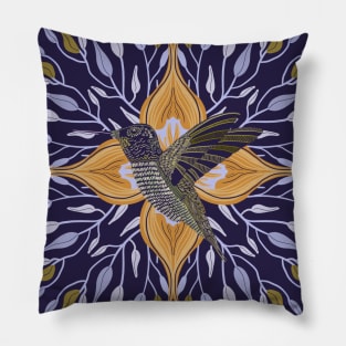 Hummingbird Orange Flower and Leaves Design Pillow