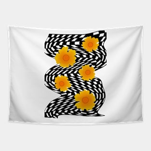 Trippy Psychedelic Checkered Seventies Flower Design Tapestry