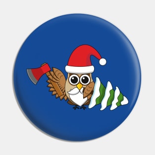 Christmas Owl with Axe and Snowy Pine Tree Pin