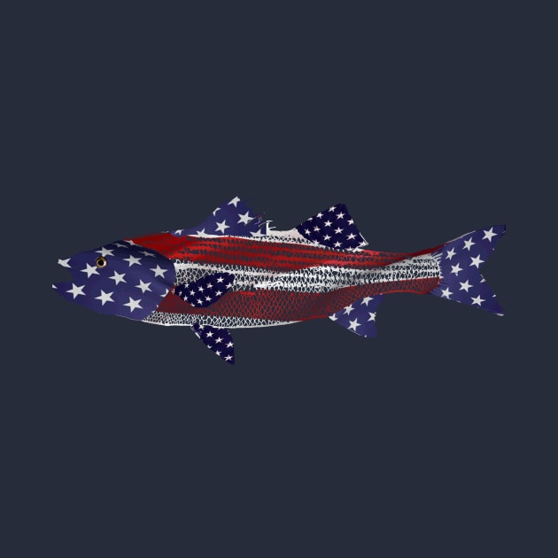 Striped bass American flag American hero by Hook Ink