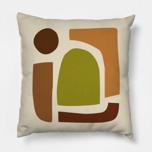 Warm Toned Green Boho Abstract Shapes line Art Design Pillow