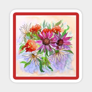 Echinacea and Daisy Watercolor Painting Magnet