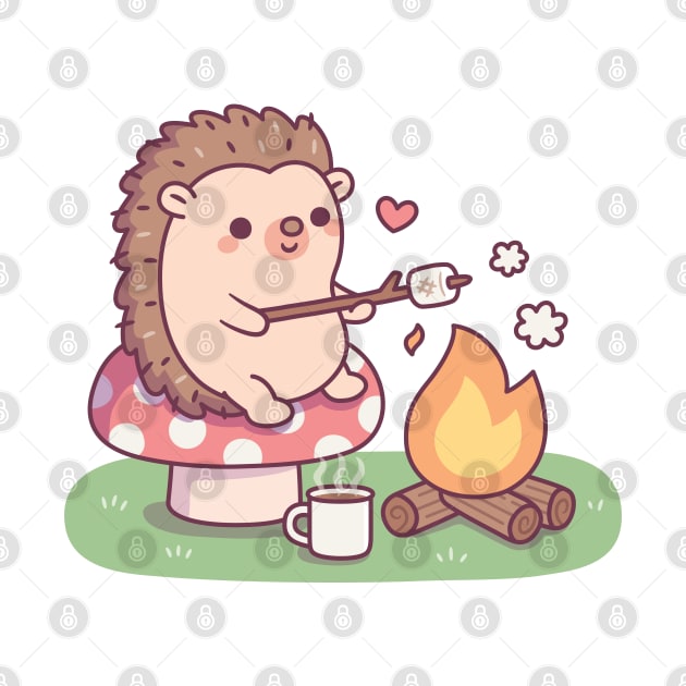 Cute Hedgehog Toasting Marshmallow At Campfire by rustydoodle