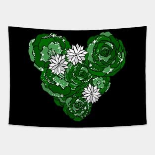 Green Heart of Roses and Daisies Tapestry