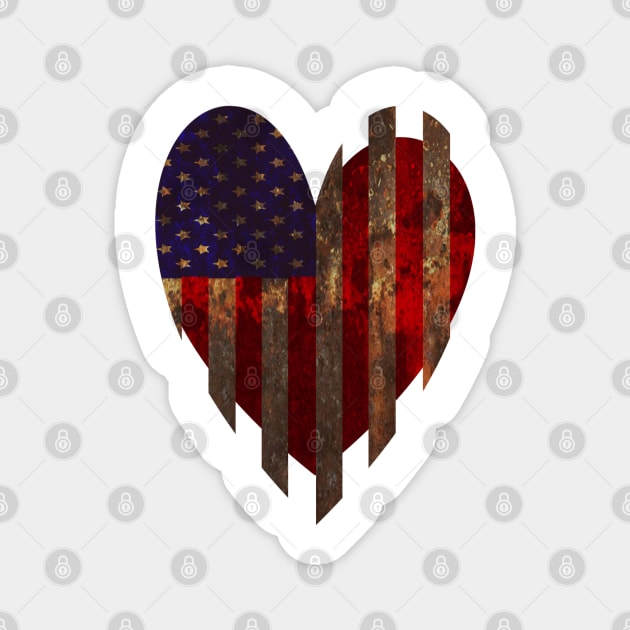 American Stripe and Stripe Rustic Heart Flag Magnet by KZK101