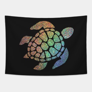 Holographic Rainbow Ombre Faux Glitter Turtle Tapestry