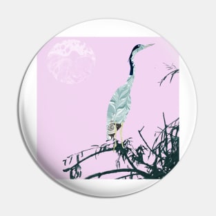 Black Headed Heron Marbled paper painting and collage Pin