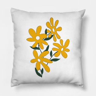 Yellow Flowers, Hand drawn Design Pillow