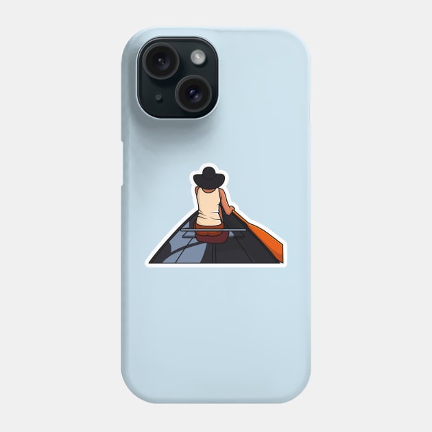 Guy sitting on wooden boat in sea vector illustration. People travelling icon concept. Beautiful views of the sea among the guy design. Phone Case by AlviStudio